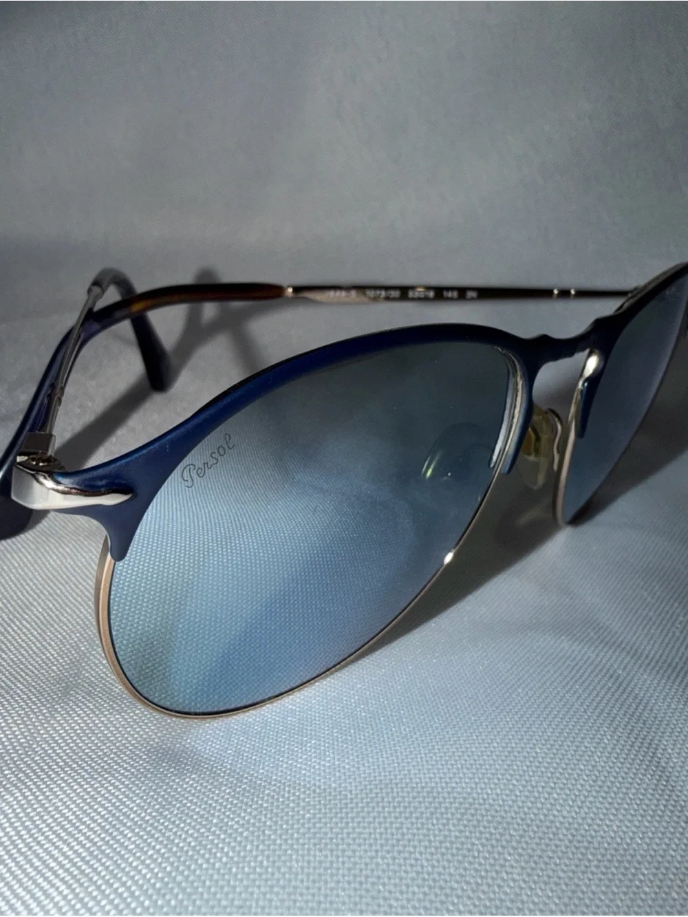 Persol PO7649S 1073/30 Pilot Sunglasses Blue Bronze Mirror 53-18 Italy